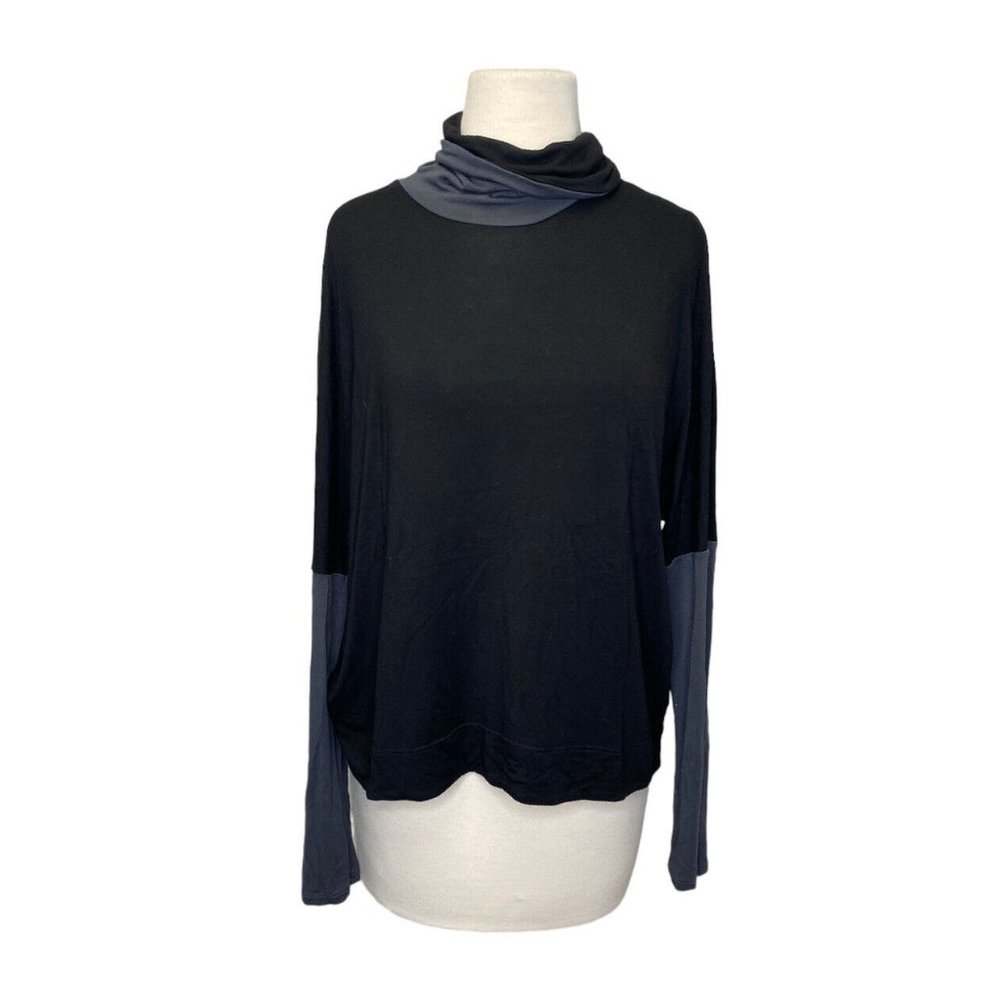 Michael Stars Color Block Dolman Turtleneck OS Black Gray Long Sleeve Stretch